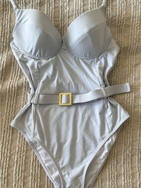 WeWoreWhat Ice Blue Belted One Piece Swimsuit